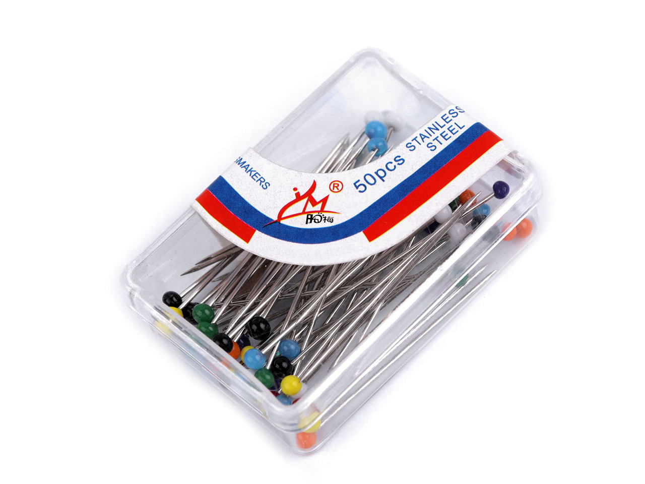 Glass head pins length 31 mm, mix of colours, 1 box