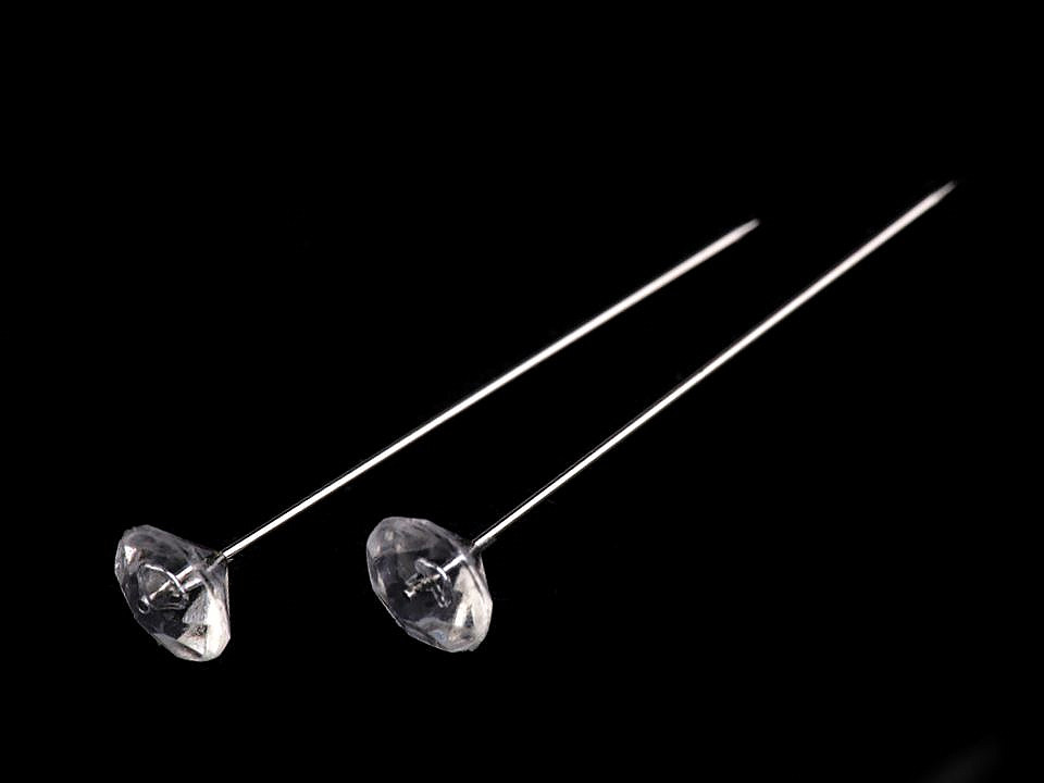 Decorative pins length 49 mm diamond, transparent, 1 box