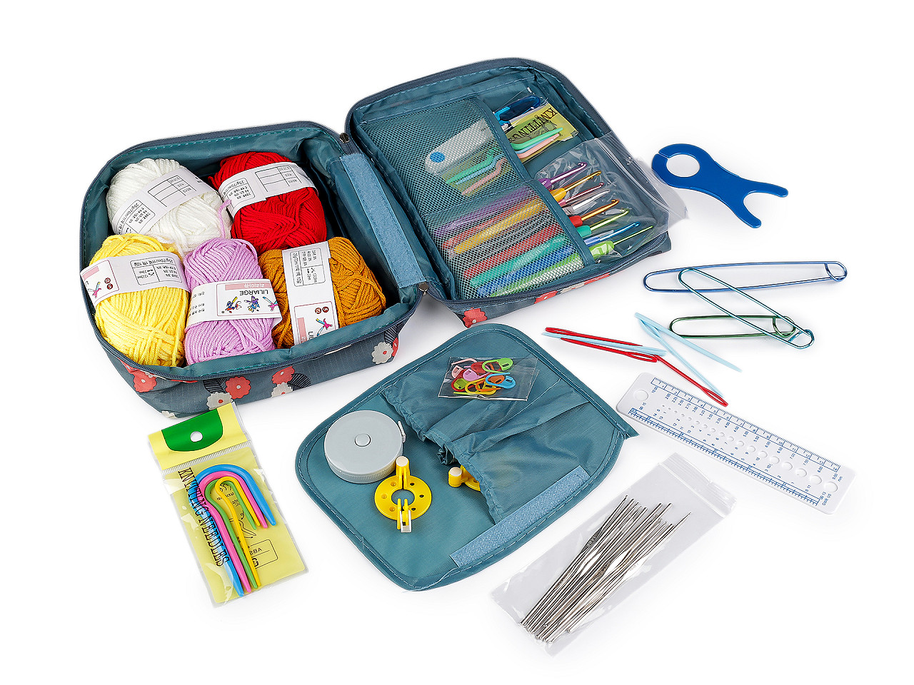 Súprava háčikov a pomôcok na háčkovanie v puzdre