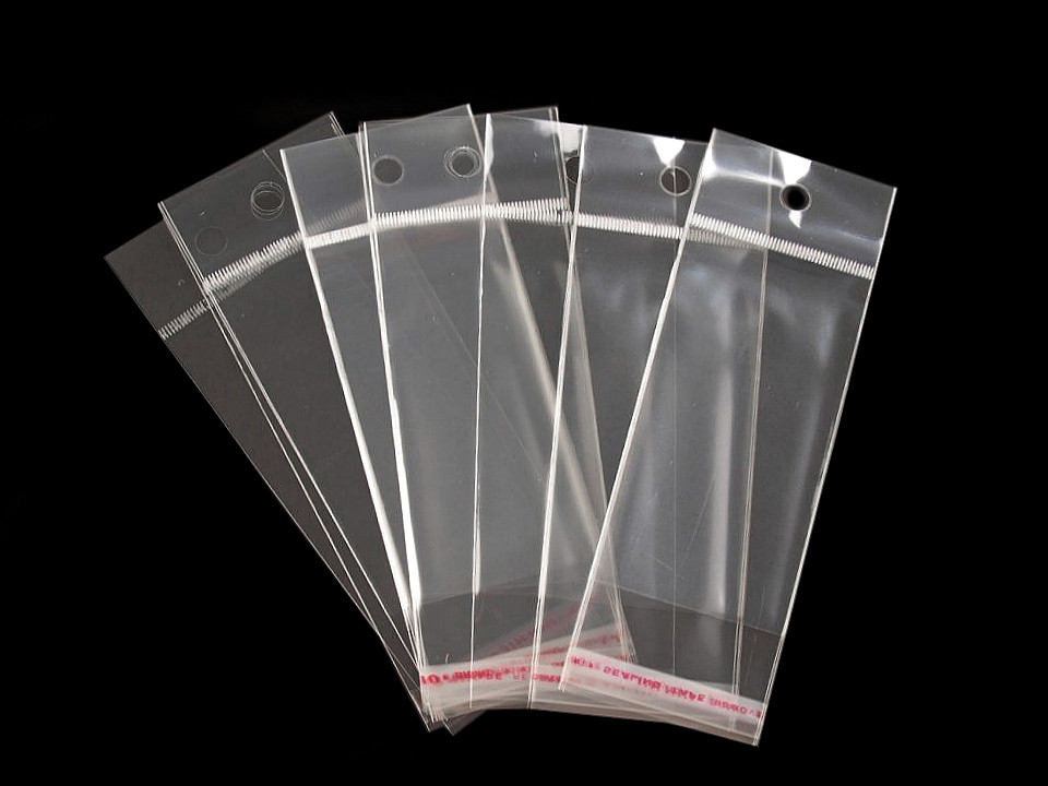 PP bag with adhesive flap and hanger 5x9 cm, transparent, 100 pcs