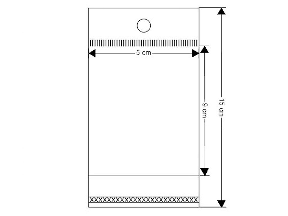 PP bag with adhesive flap and hanger 5x9 cm, transparent, 100 pcs