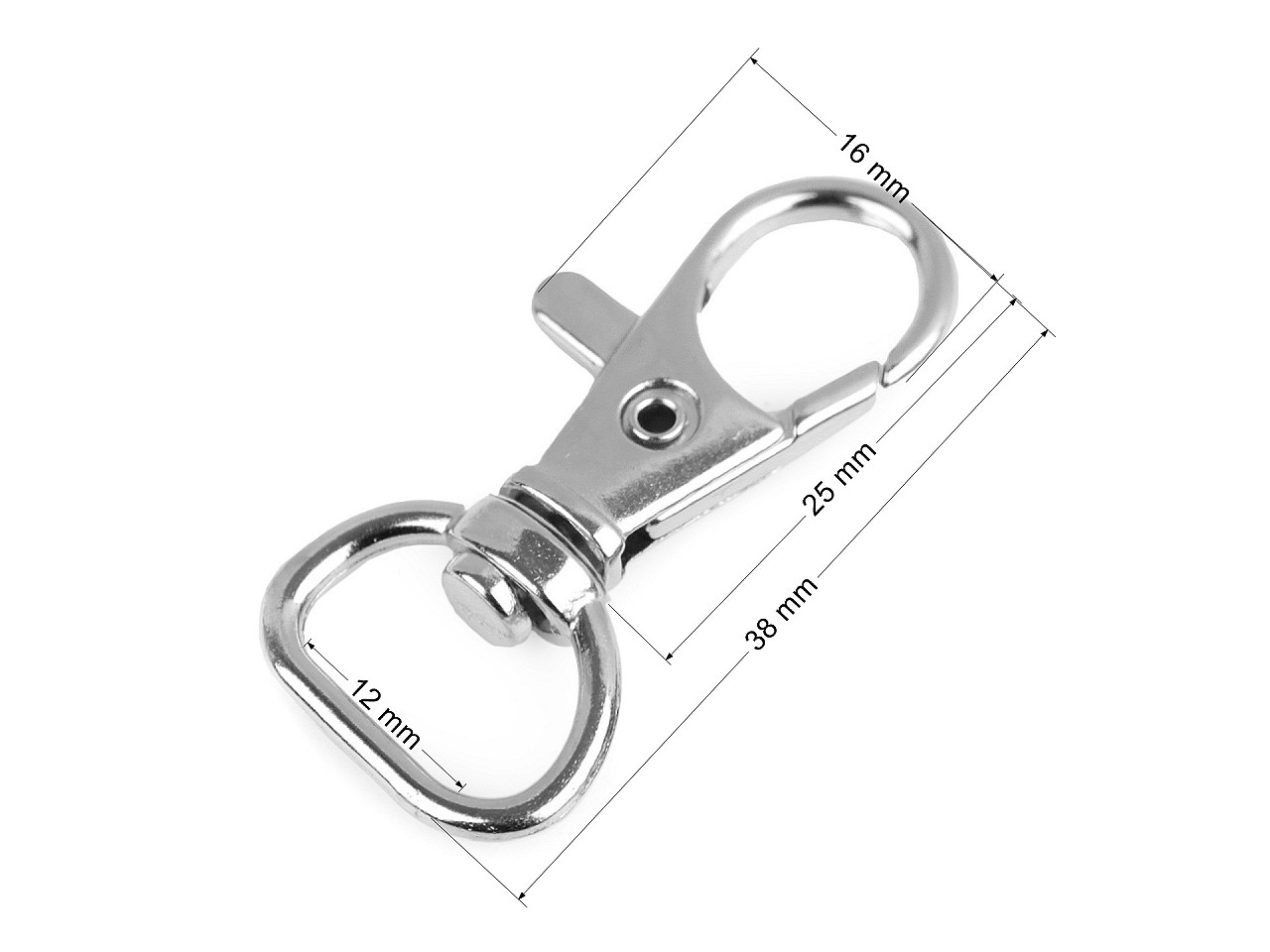 Metal carabiner with 12 mm loop, nickel, 2 pcs