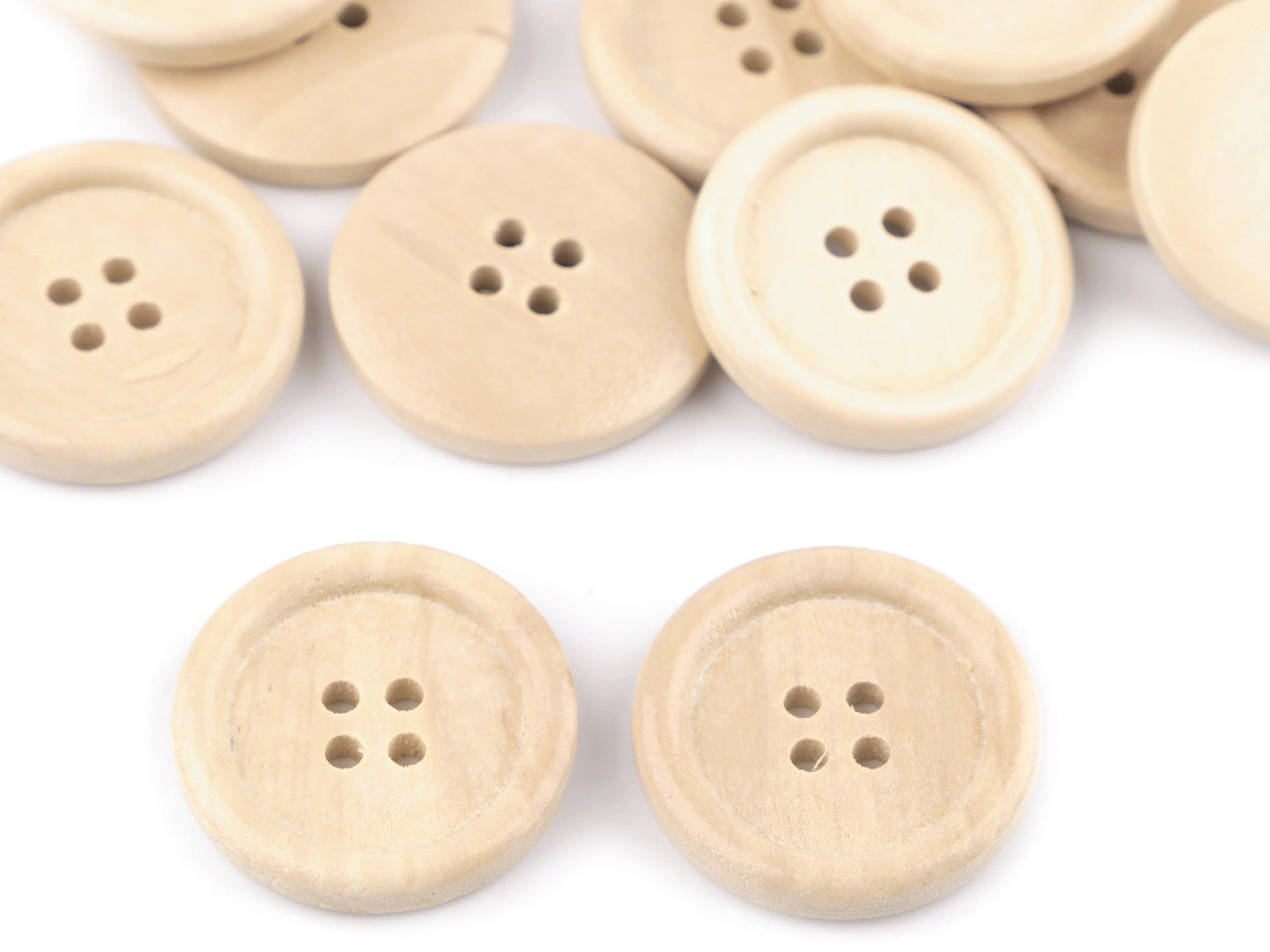 Wooden button 4-hole size 40 (24 mm), natural light, 50 pc.