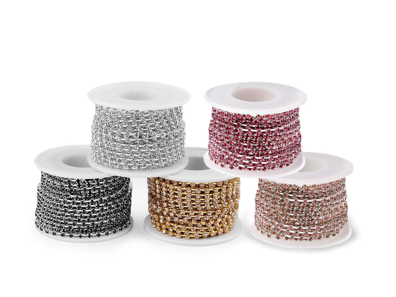 Štrasový prýmek / borta šíře 2,9 mm, střední, 5 jet stříbrná