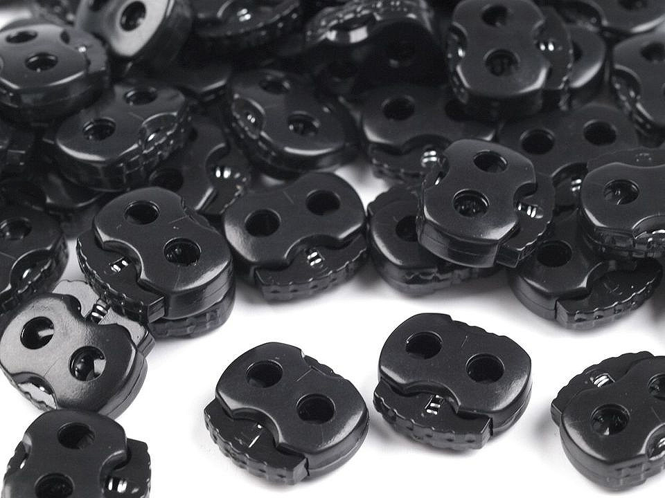 Large 2-hole Cord Lock Stopper Toggles 20x20 mm, black, 10 pcs