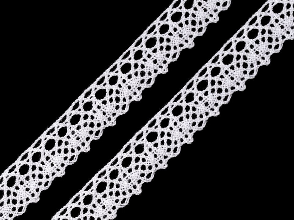 Cotton lace width 19 mm bobbin lace, white, 30 m