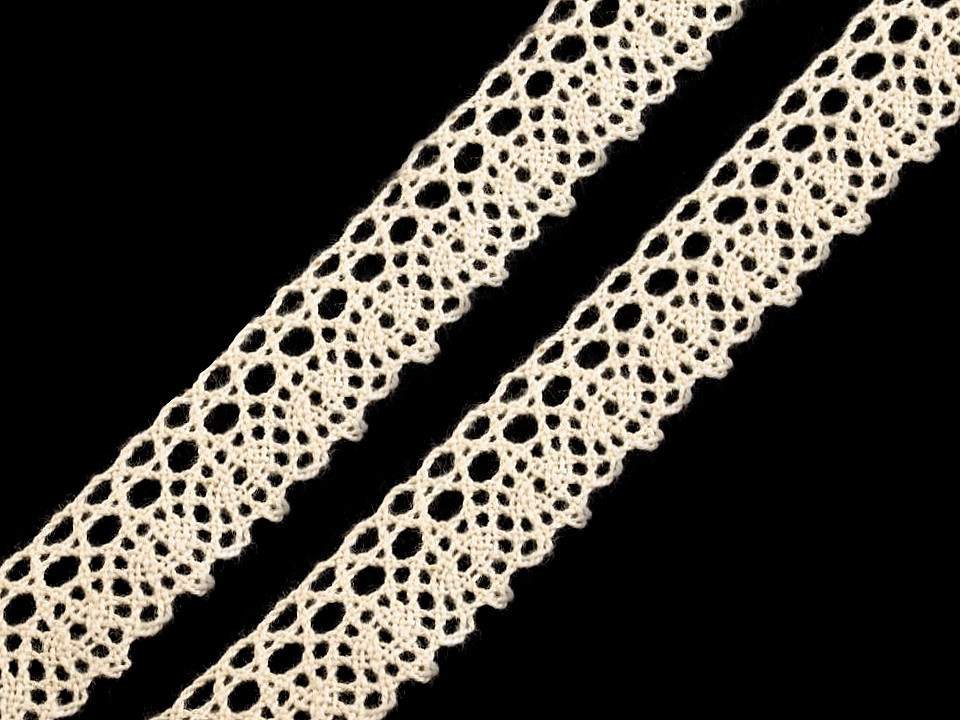 Cotton lace width 19 mm bobbin lace, light beige, 30 m