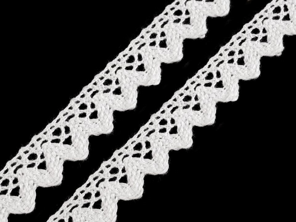 Bavlněná krajka paličkovaná šíře 15 mm, malé, 18 bílá