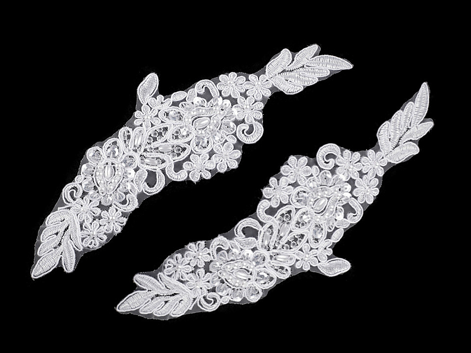 Monofilová aplikácia / vsádka 6,8x19,5 cm s flitrami a perlami