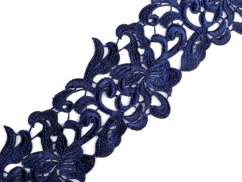 Embroidered lace width 70-75 mm, Berlin blue, 1 m