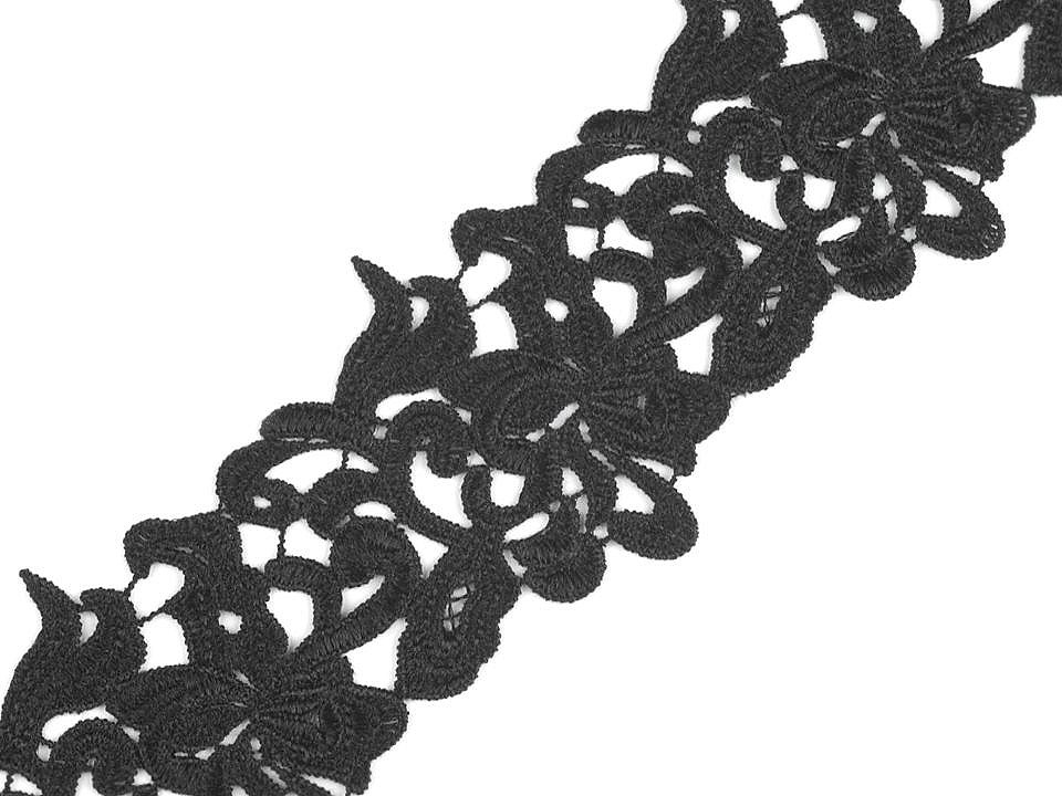 Embroidered lace width 70-75 mm, black, 1 m