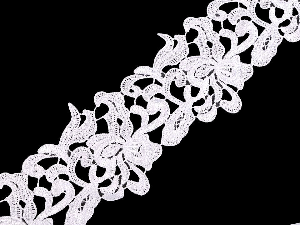 Embroidered lace 70-75 mm wide, snow white, 1 m