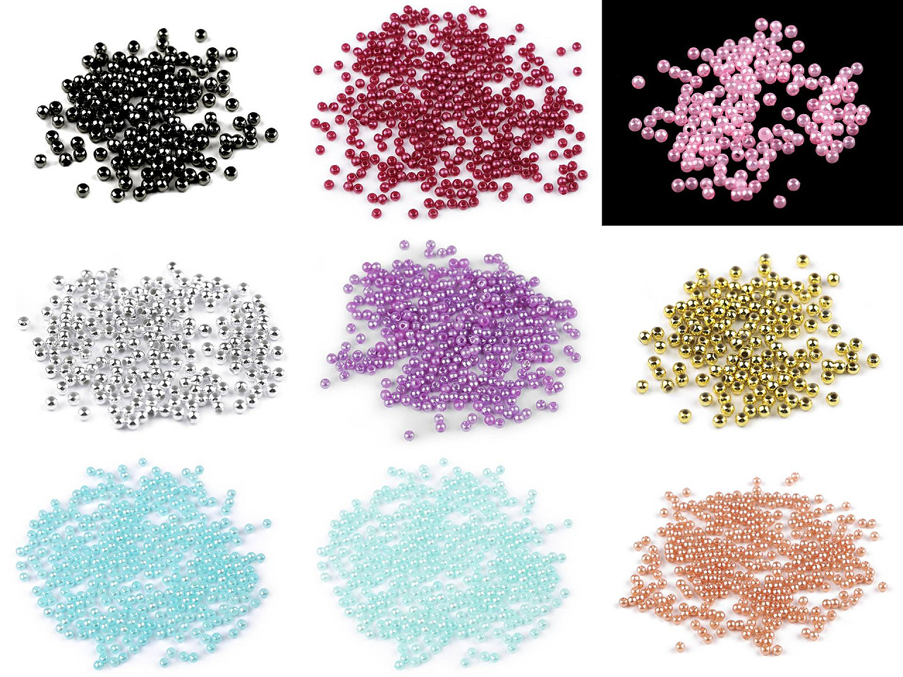 Plastové voskové korálky / perly Glance Ø3 mm, velké, 08 vínová fuchsie