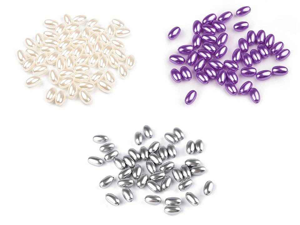 Plastové voskové korálky / perly Glance oliva 6x10 mm, střední, F25 fialová lila