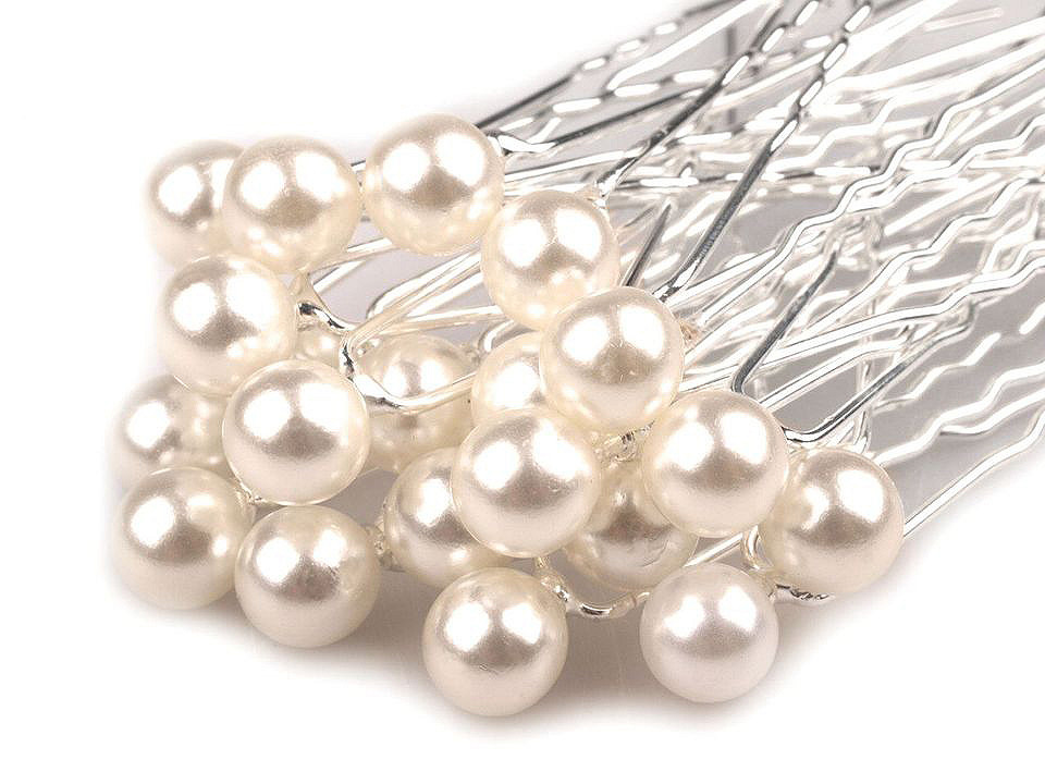 Vlásenka s perlou Ø8 mm, střední, 1 bílá perleť