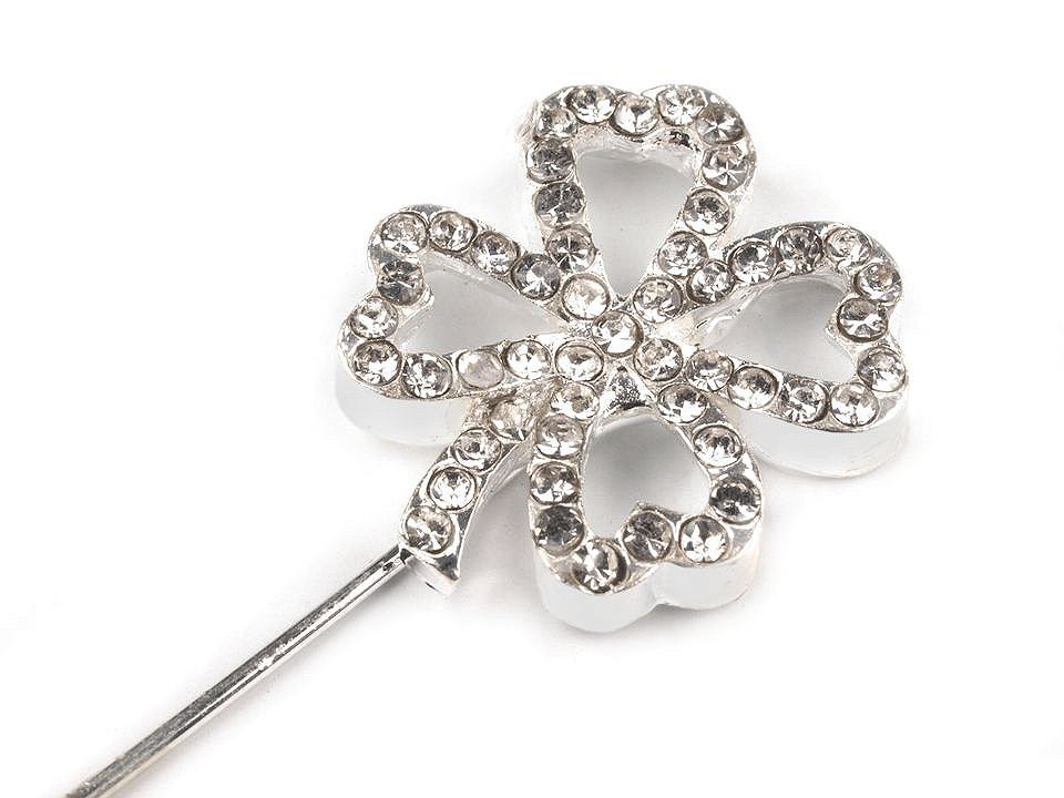 Decorative four-leaf clover pin 17x51 mm, silver, 1 pc