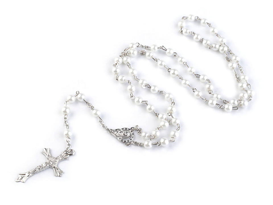 Rosary with beads, white, 12 pcs