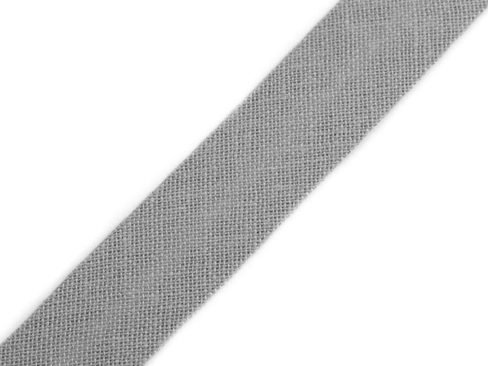 Bias cotton strip width 14 mm ironed, gray, 25 m