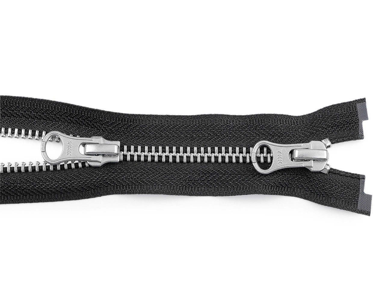 Zip kovový YKK No 5 dělitelný 2 jezdce / dvoucestný 90 cm na kožené bundy, střední, černá černý nikl