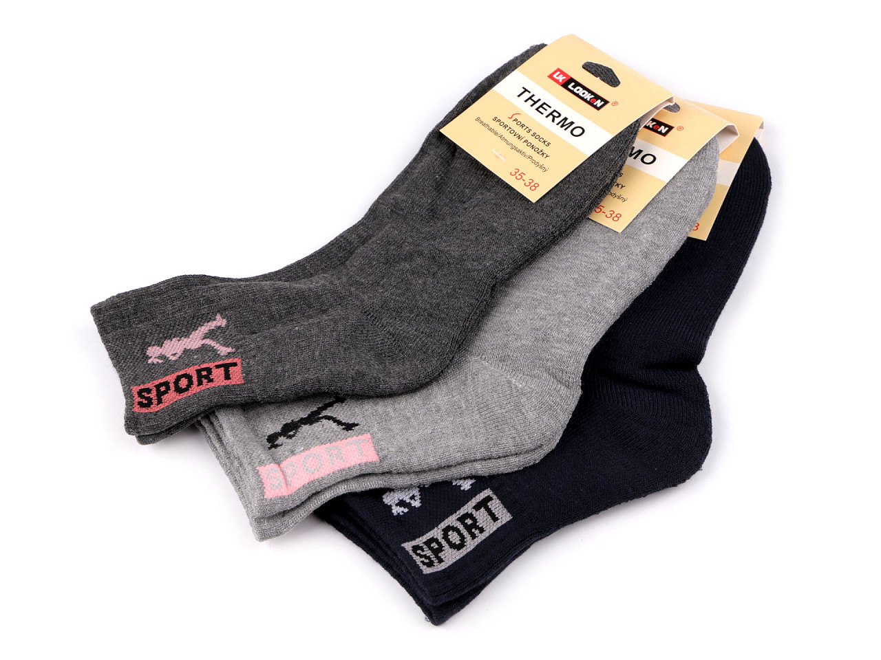 Thermo-Sportsocken für Damen aus Baumwolle, Größe: 35 - 38, Mix, 3 Paar