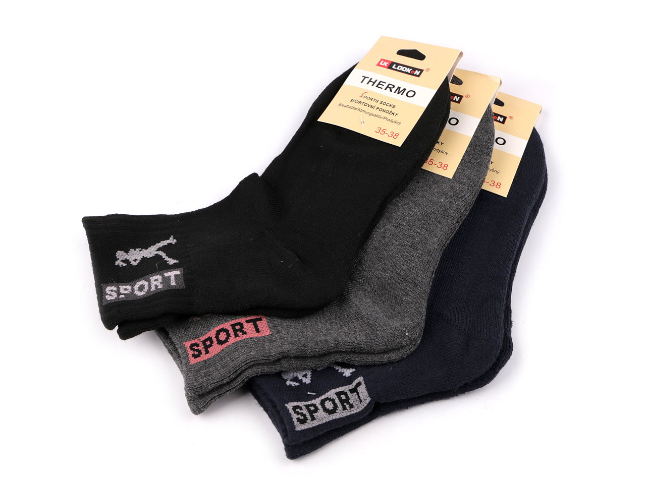 Thermo-Sportsocken für Damen aus Baumwolle, Größe: 35 - 38, Mix, 3 Paar