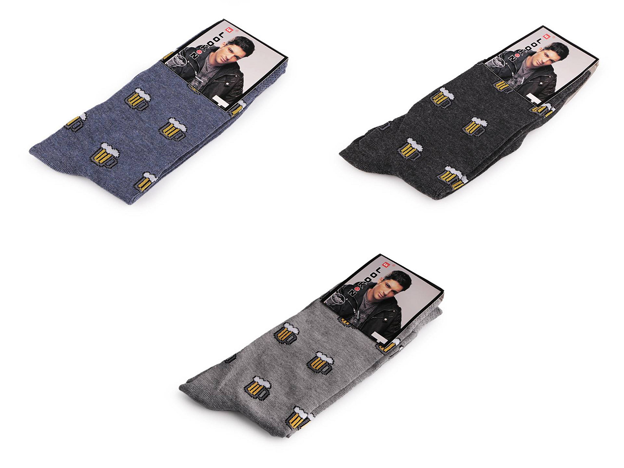 Pánské bavlněné ponožky pivo, střední, 21 (vel.  39-42) šedá