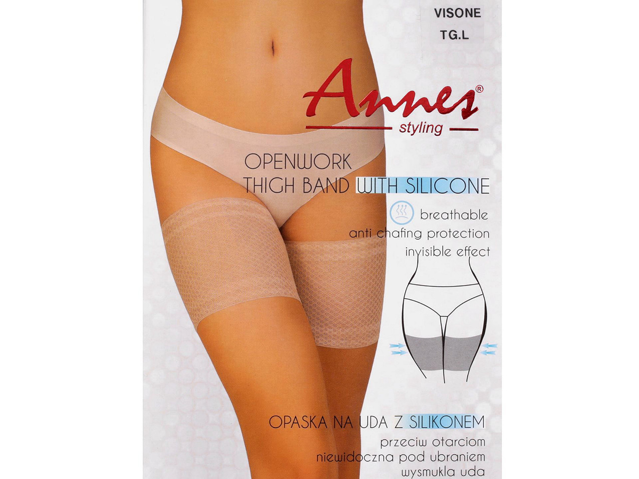 Self-adhesive anti-chafing thigh bands, L: 62 - 66 cm, visone, 1 box