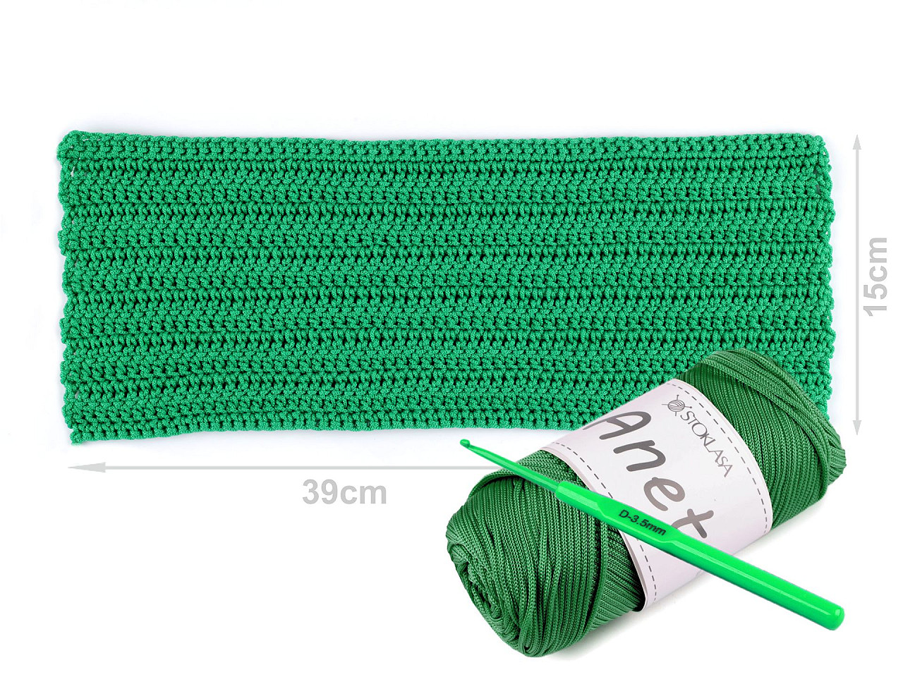 Pletací a háčkovací příze Anet macrame Ø2 mm 90 g, střední, 19 zelená cívka