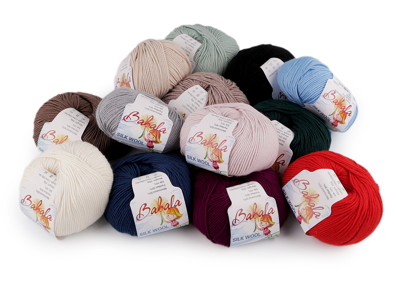 Pletací vlněná, hedvábná příze Babala 50 g, střední, 7 (013) vínová