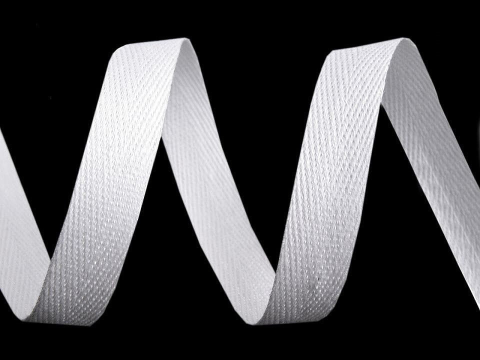 Herringbone Twill Tape width 12 mm, white, 50 m