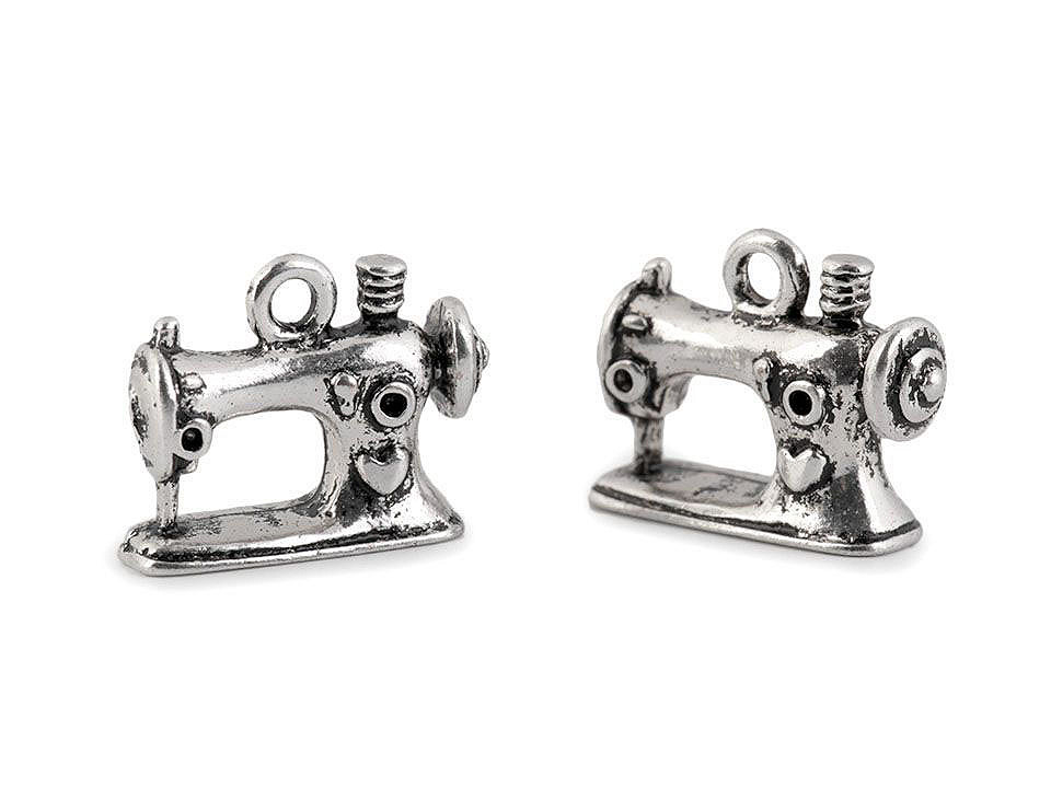 Přívěsek šicí stroj 13x16 mm, malé, 1 platina s patinou