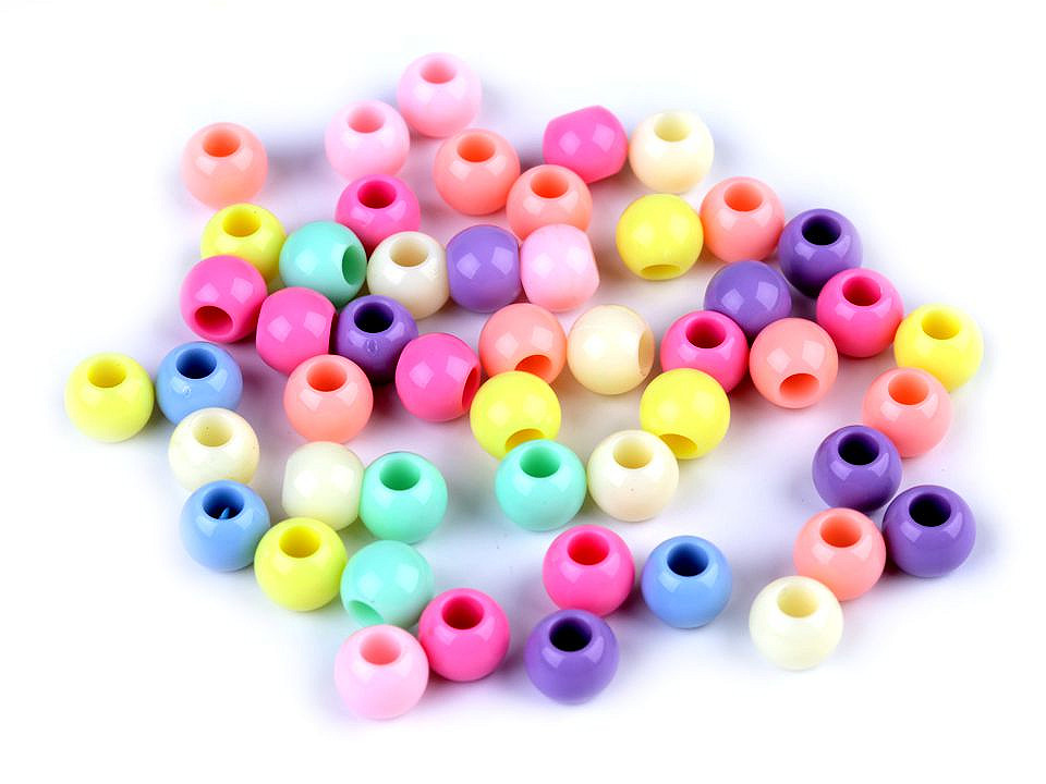 Plastové korálky s veľkým prievlakom 8x10 mm pastelový mix