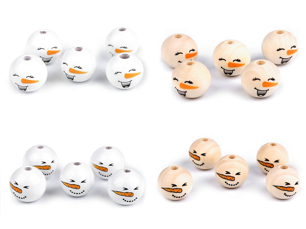 Dřevěné korálky s obličejem sněhulák Ø20 mm, velké, 4 přírodní sv.
