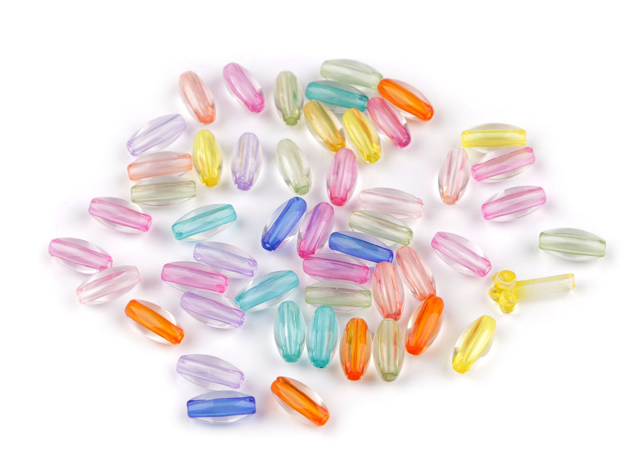 Plastové korálky transparentné s farebným prievlakom 6x12 mm ovál