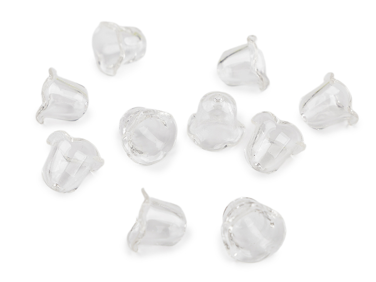 Plastové korálky květní kalich malý 14x18 mm, velké, 3 růžová sv. transparent