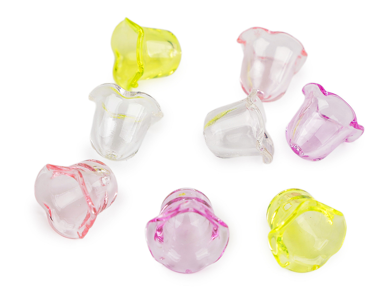 Plastové korálky květní kalich malý 14x18 mm, velké, 3 růžová sv. transparent