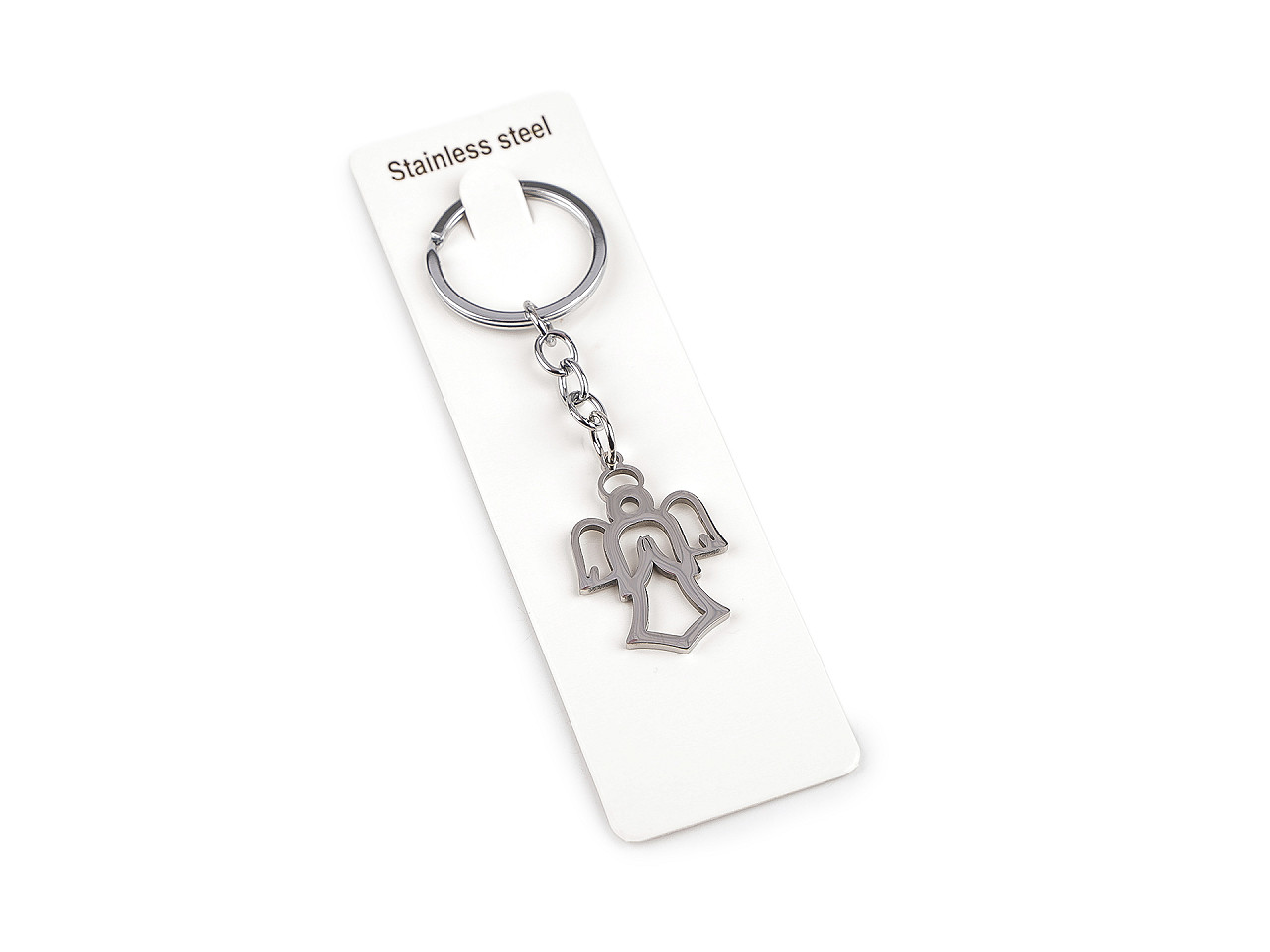 Přívěsek na klíče / kabelku z nerezové oceli, střední, 12 platina anděl