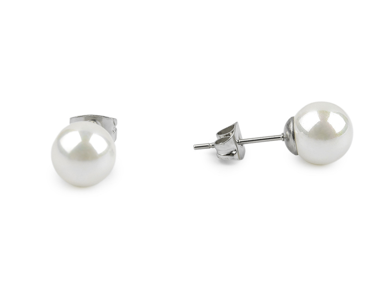 Perlové náušnice z nerezové oceli, střední, 3 (8 mm) perlová