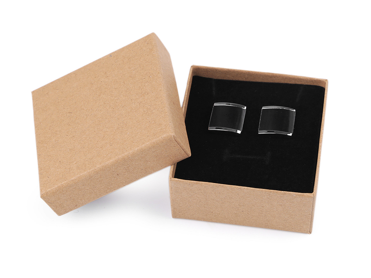 Butoni în cutie cadou, 1,6 x 1,6 cm, negru, 1 buc.