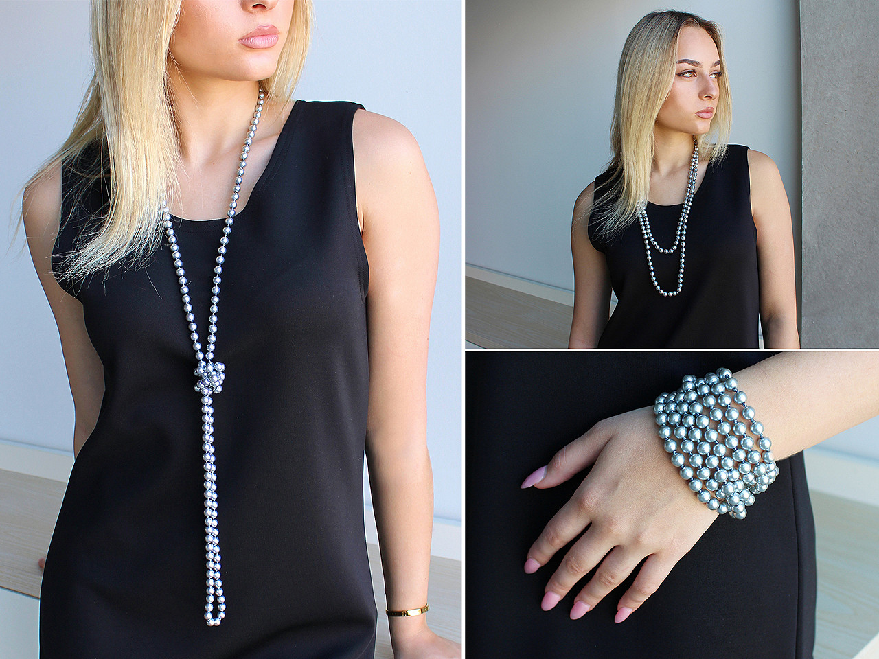 Perlový náhrdelník dlouhý, retro, střední, 12 perlová