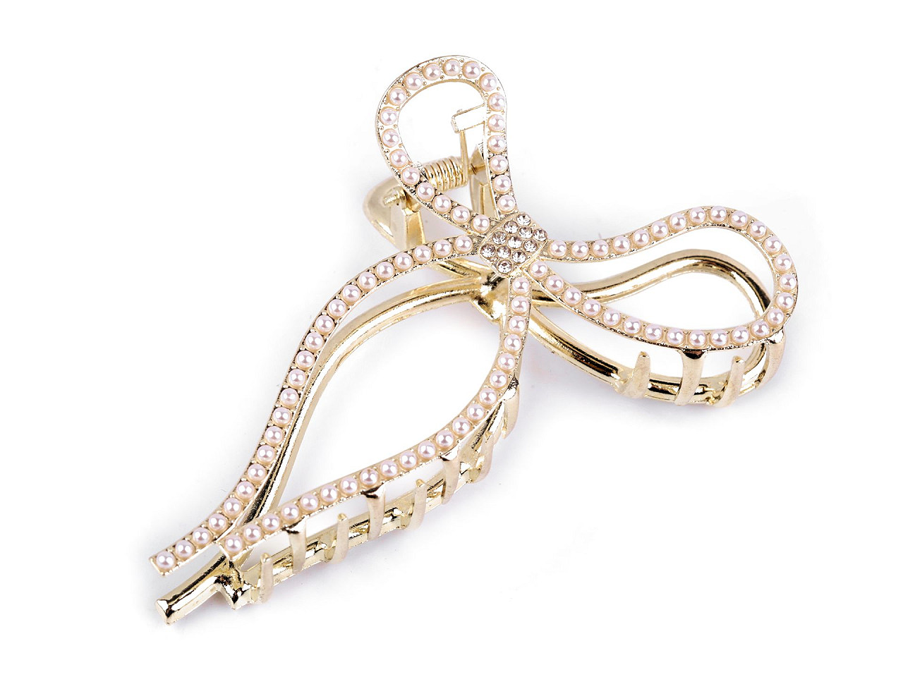 Skřipec do vlasů kovový s broušenými kamínky, střední, 8 zlatá sv.