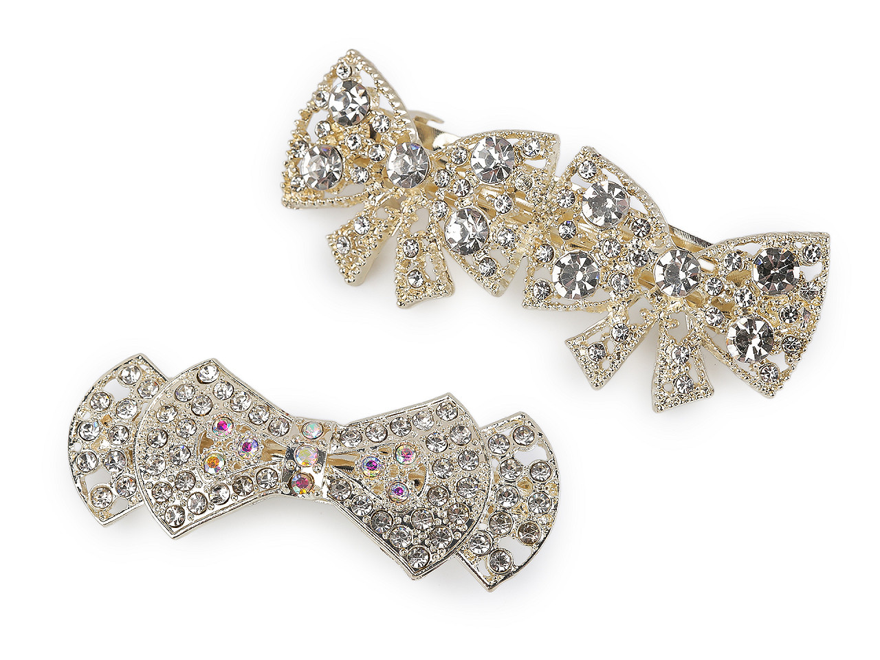 Francouzská spona do vlasů s perlami a broušenými kamínky, střední, 4 crystal AB