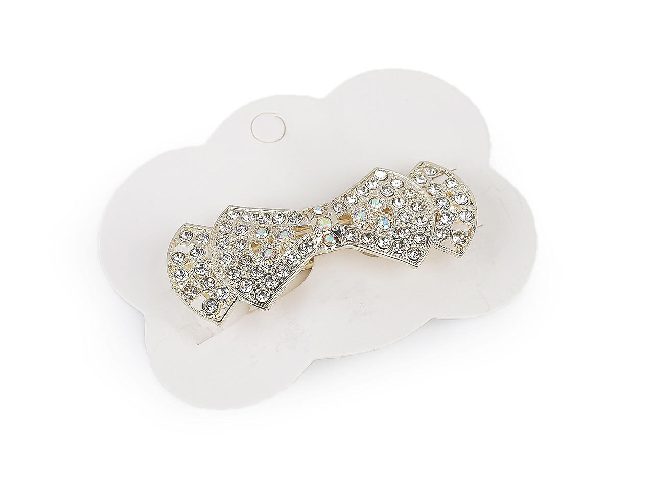 Francouzská spona do vlasů s perlami a broušenými kamínky, střední, 4 crystal AB