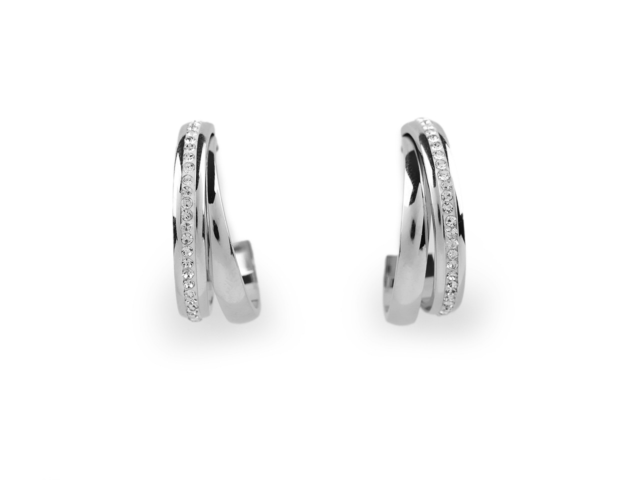 Náušnice z nerezové oceli kruhy s broušenými kamínky, střední, 2 zlatá