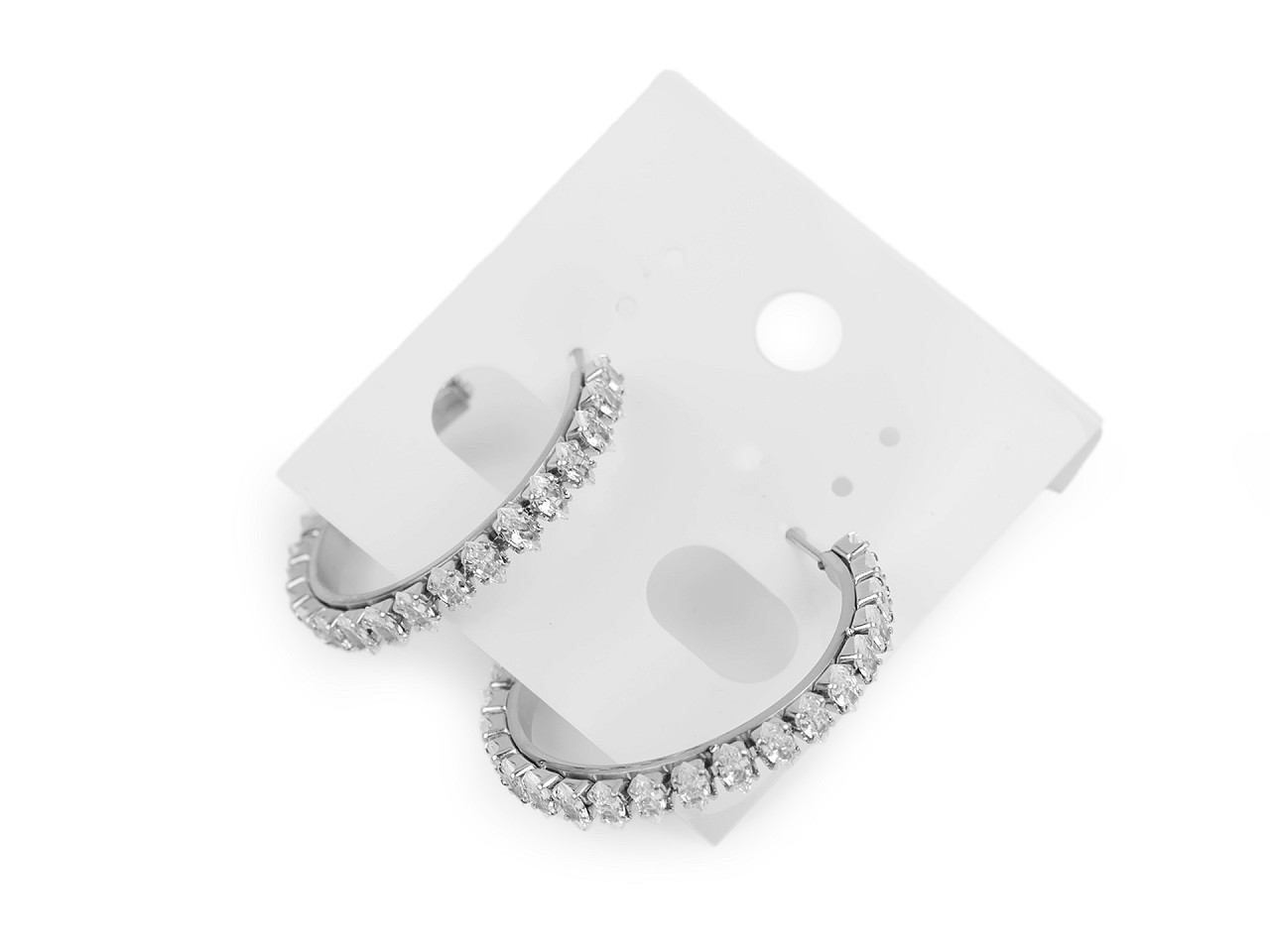 Náušnice kruhy z nerezové oceli s broušenými kamínky, střední, crystal