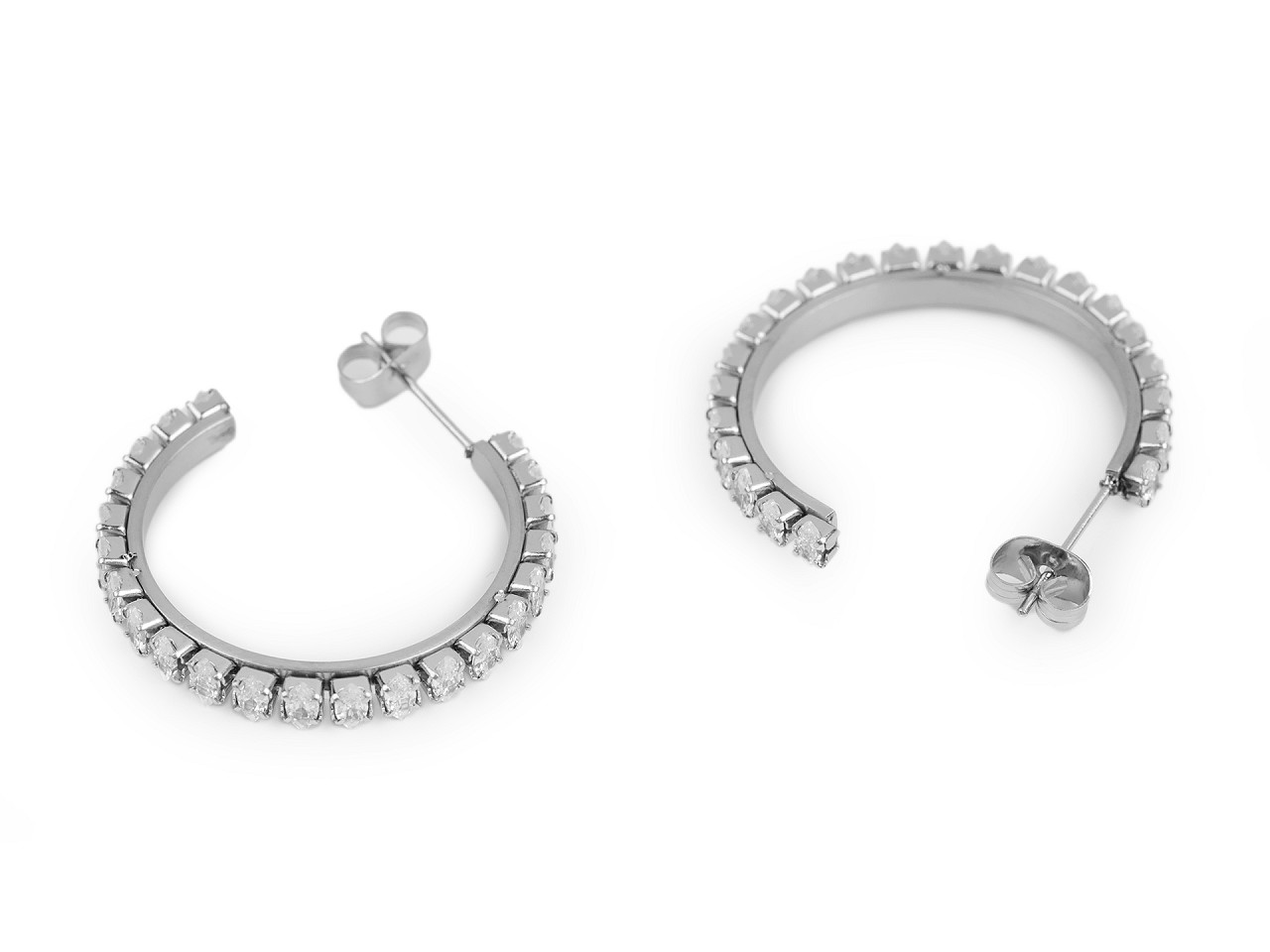 Náušnice kruhy z nerezové oceli s broušenými kamínky, střední, crystal