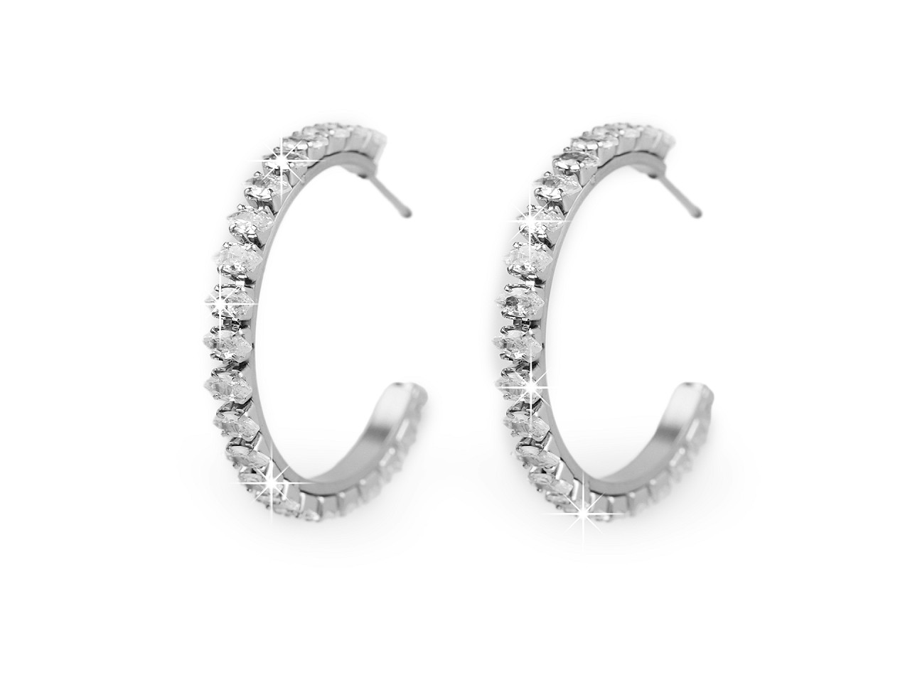 Náušnice kruhy z nerezové oceli s broušenými kamínky, střední, crystal