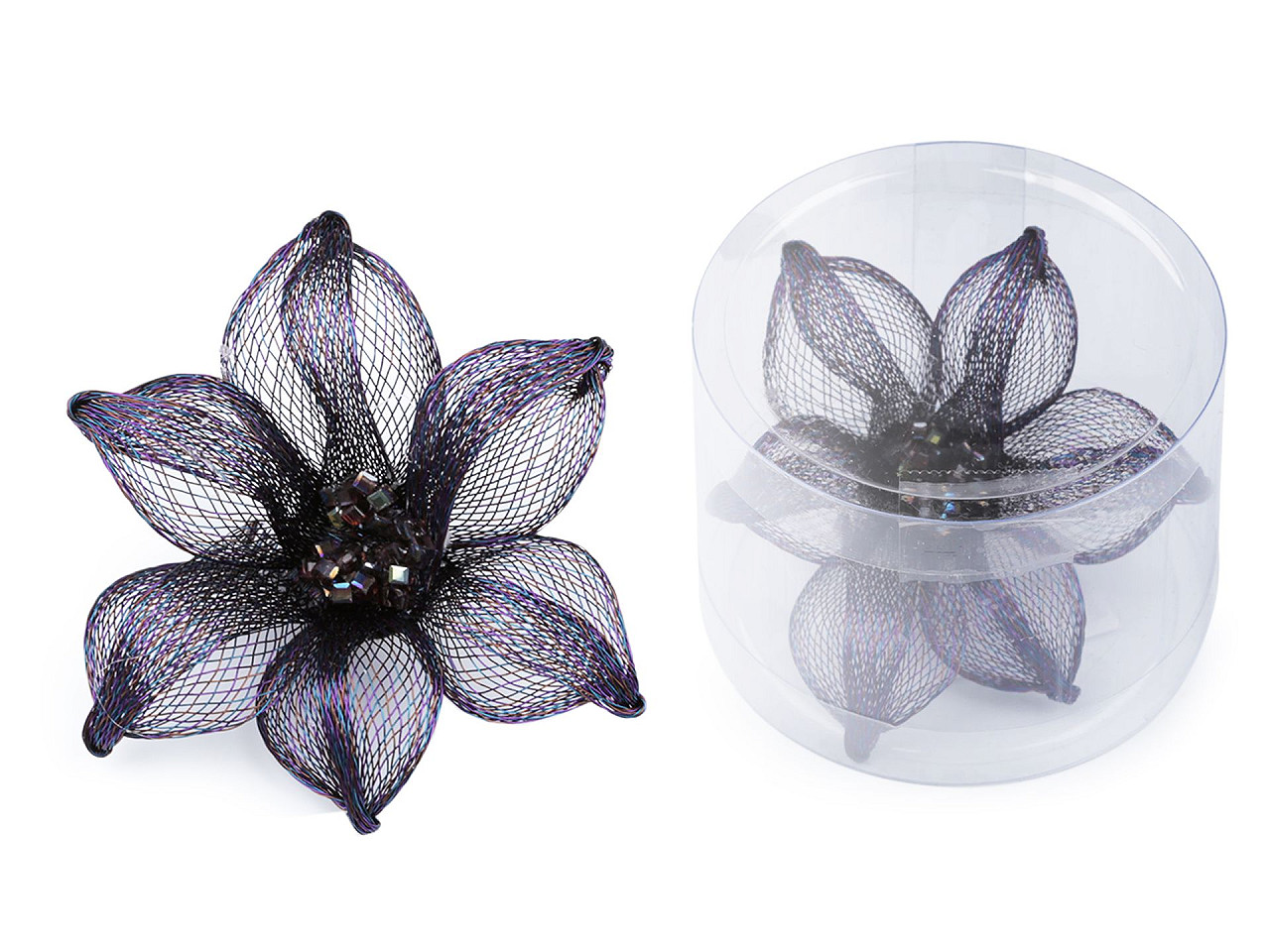 Brož kovová s broušenými kamínky Ø7,5 cm, střední, 2 fialová temná