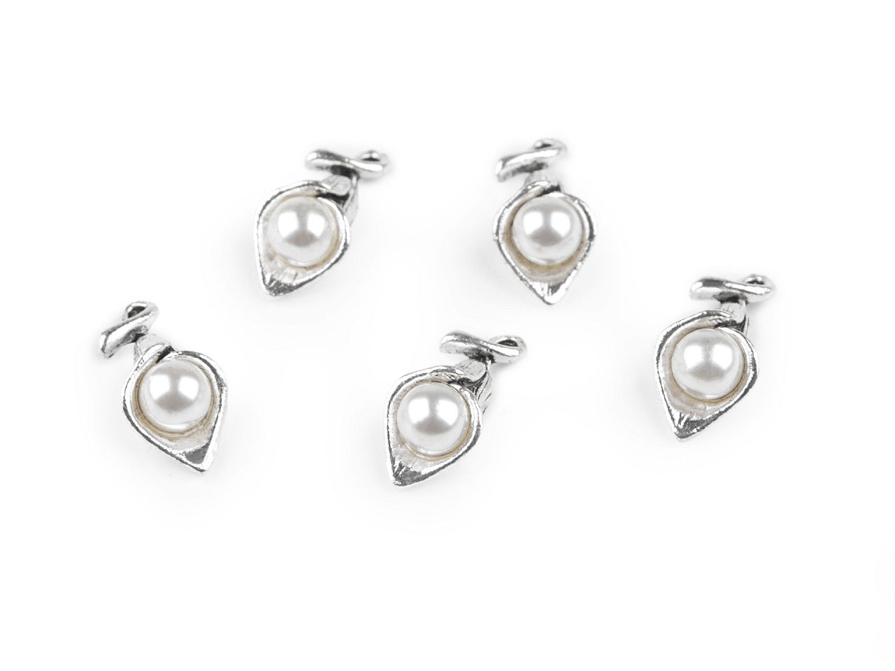 Kovový prívesok / ťaháčik na zips kvet s perlou 3D 9x18 mm