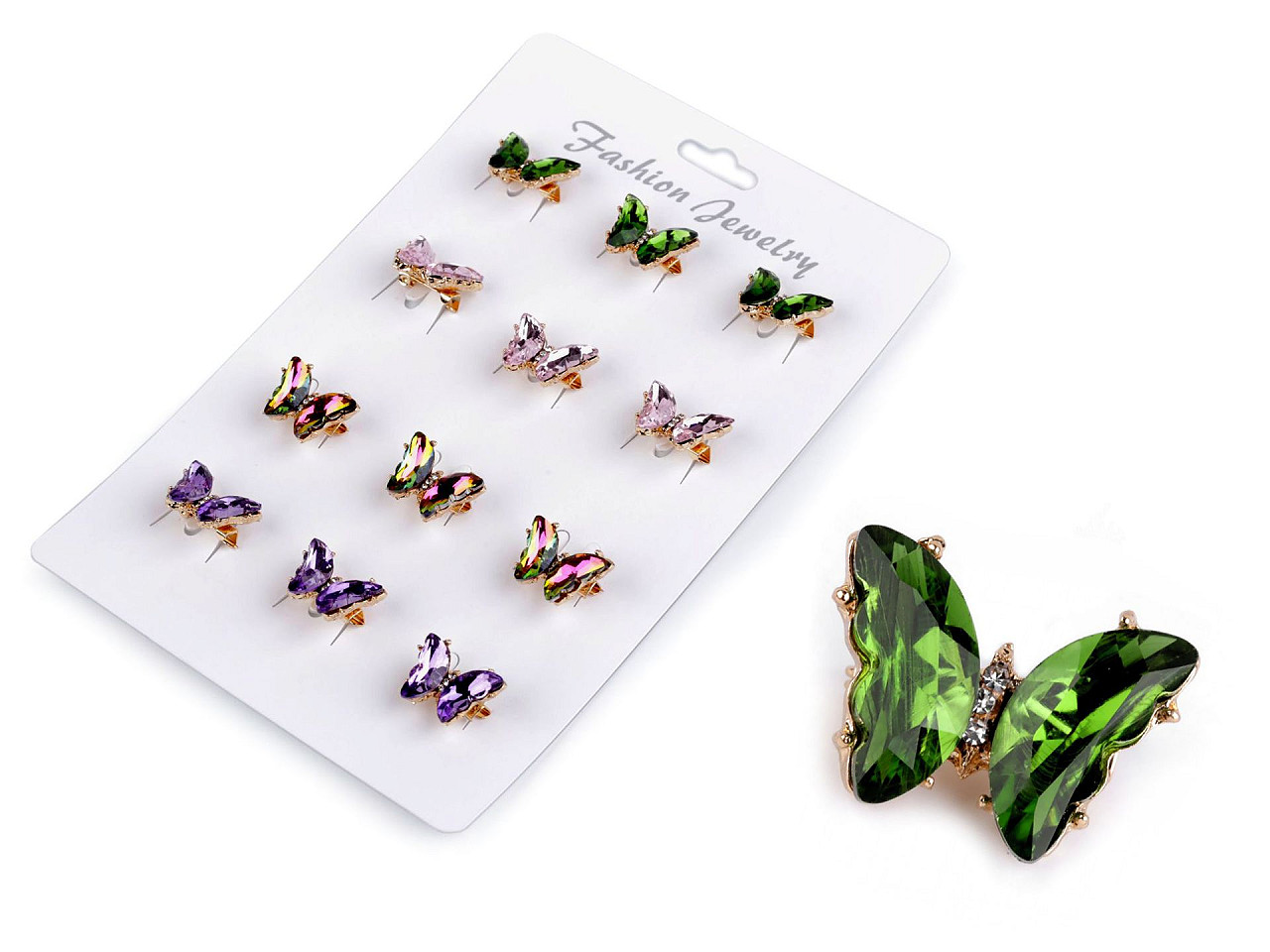 Brož s broušenými kameny motýl mini, velké, mix náhodných variant